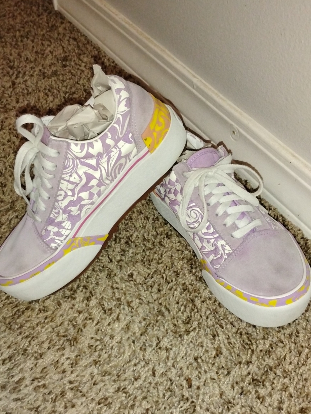 Y2K Lilac Swirl And Checkered Patterned Platform Sneakers W7 M5.5 NWOT
